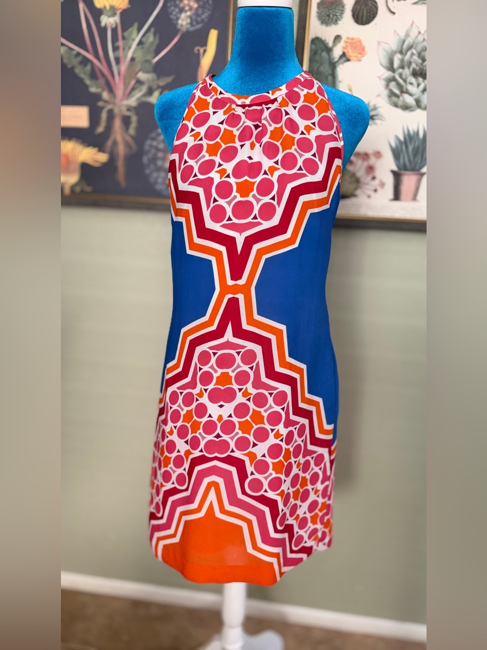 Banana Republic Bright Geometric Halter Dress in Blue, Pink, Orange